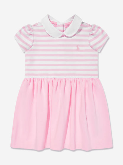 Baby Girls Striped Jersey Dress With Bloomers in Pink