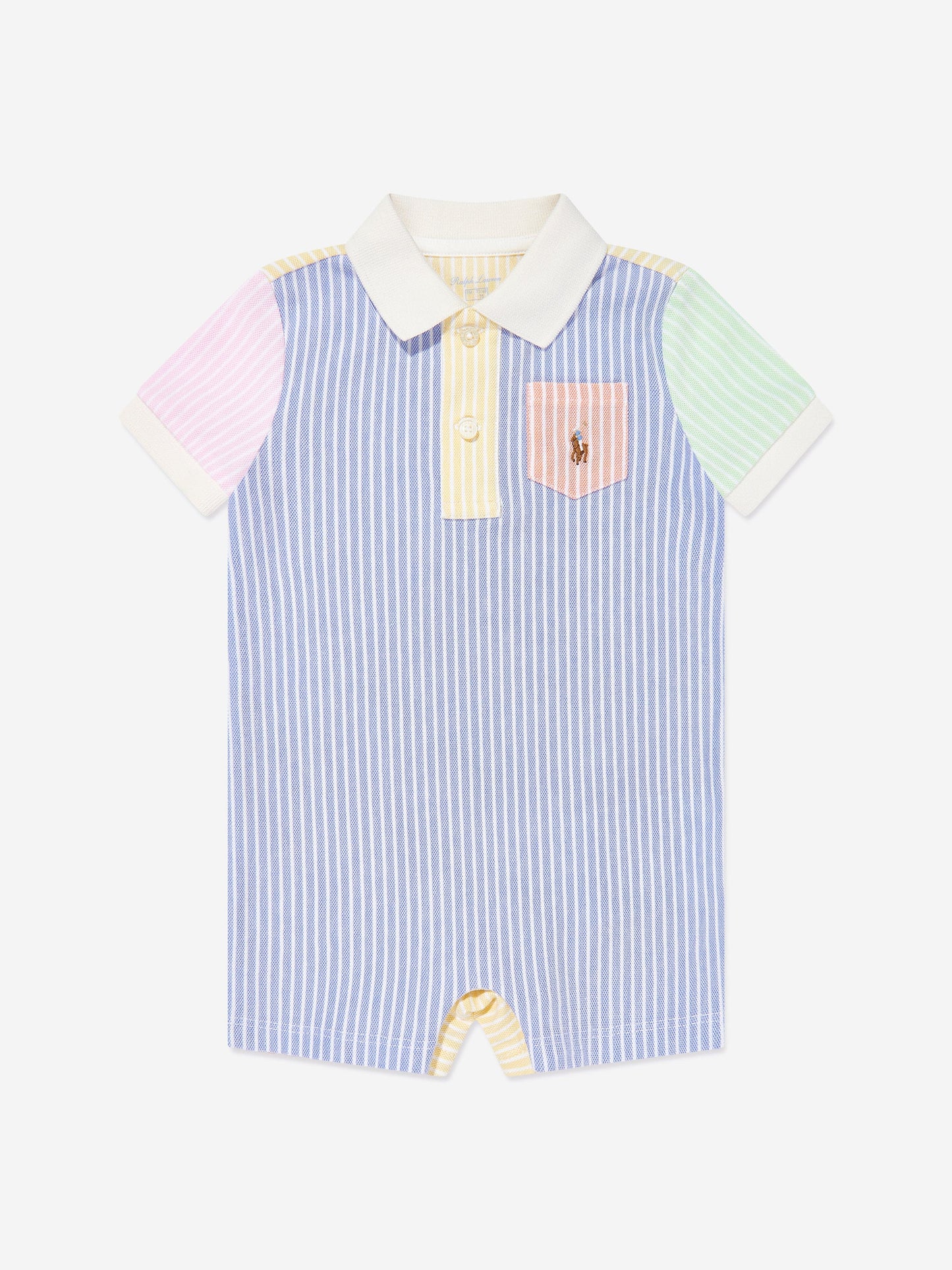 Baby Boys Striped Logo Romper in Blue