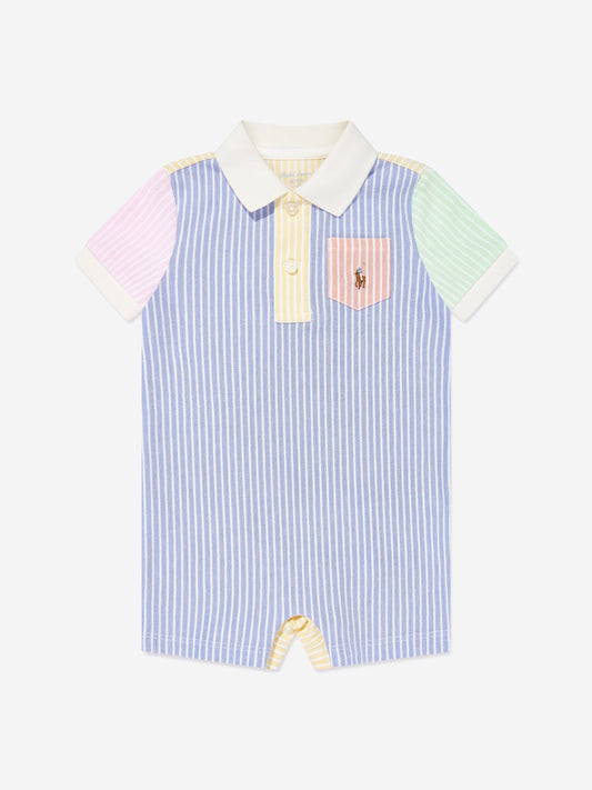 Baby Boys Striped Logo Romper in Blue