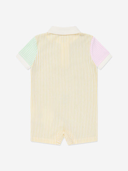 Baby Boys Striped Logo Romper in Blue