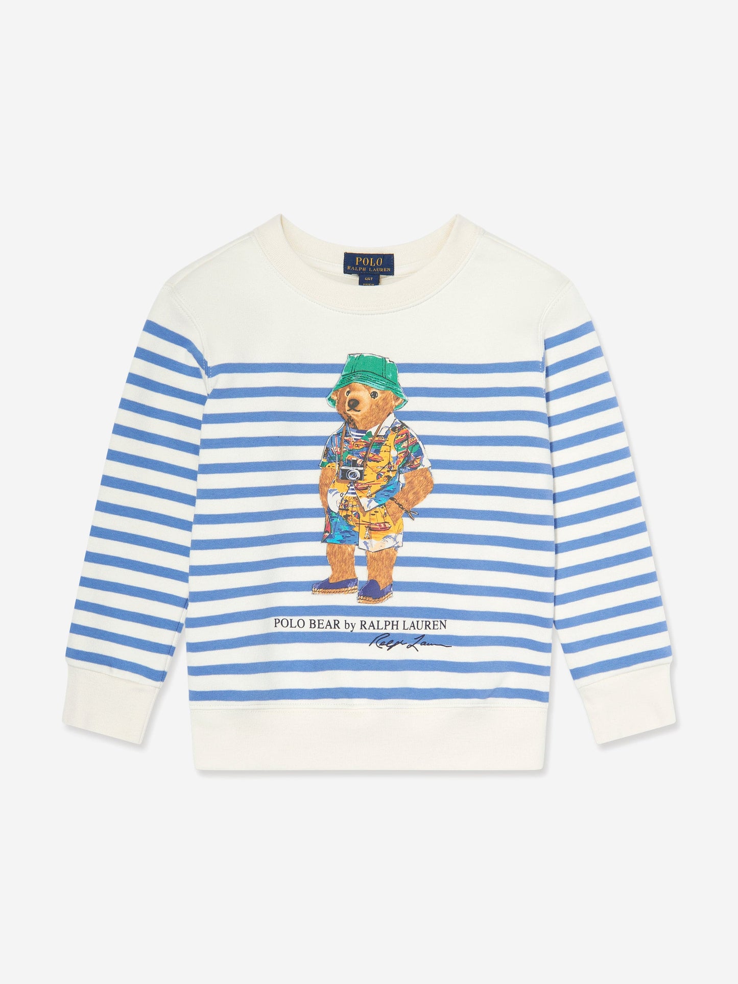Boys Striped Polo Bear Jumper in White