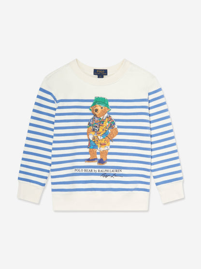 Boys Striped Polo Bear Jumper in White