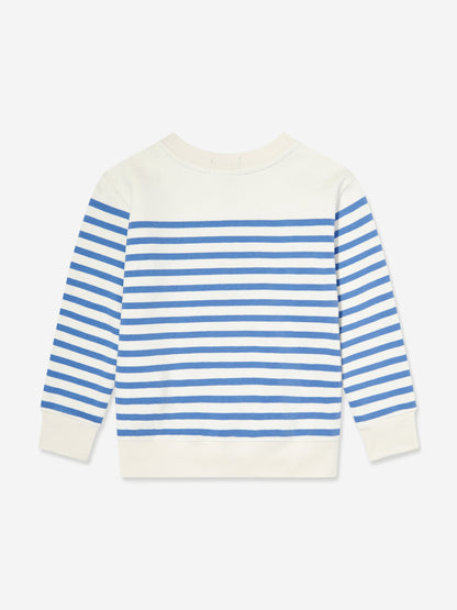 Boys Striped Polo Bear Jumper in White