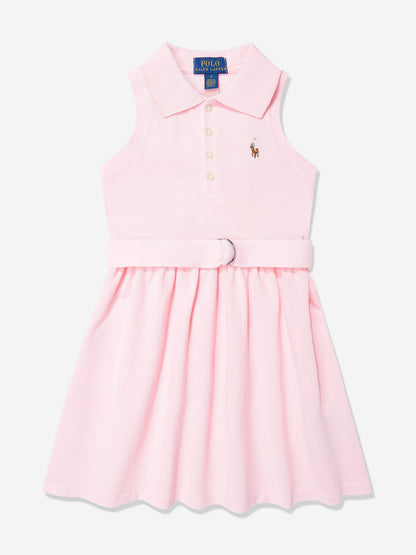 Girls Sleeveless Polo Dress in Pink