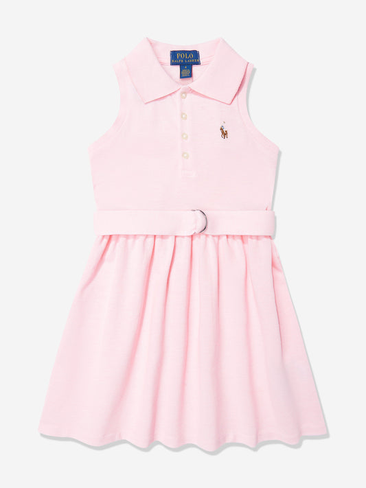 Girls Sleeveless Polo Dress in Pink