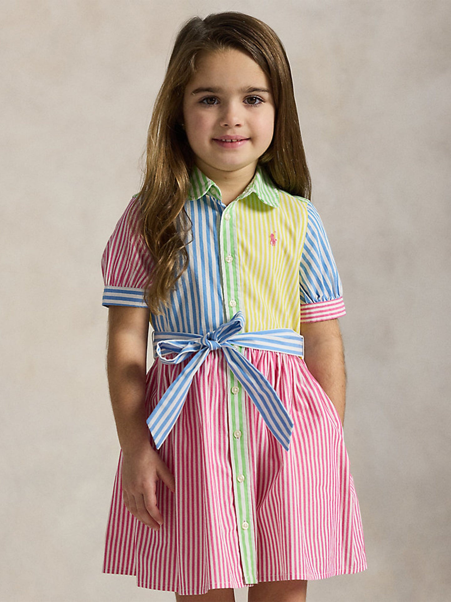 Girls Striped Shirt Dress in Pink