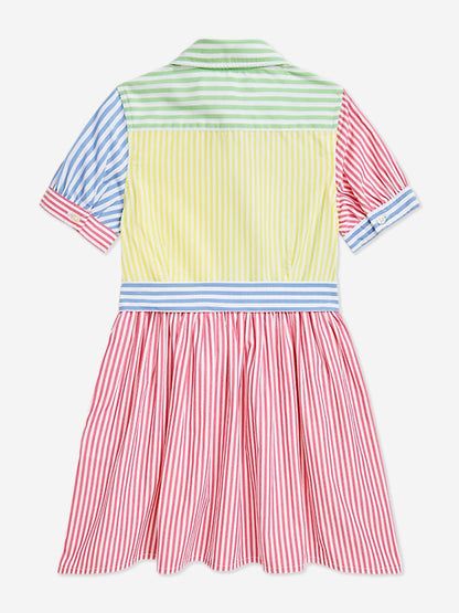 Girls Striped Shirt Dress in Pink