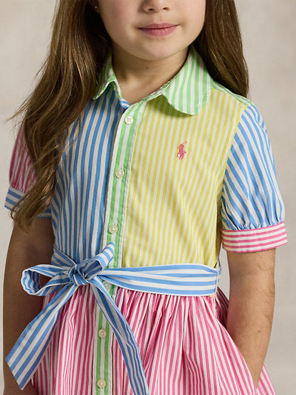 Girls Striped Shirt Dress in Pink