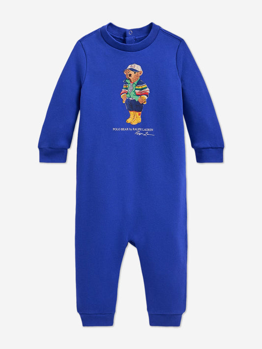 Baby Boys Polo Bear Fleece Coverall in Blue