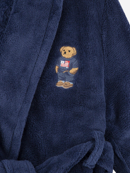 Boys Bear Patch Robe in Navy
