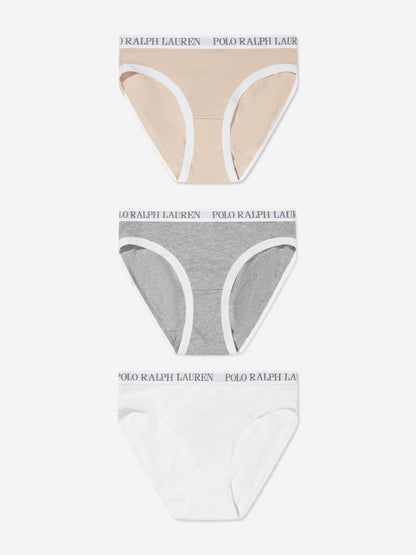 Girls Solid 3 Pack Bikini Knickers Set in Grey