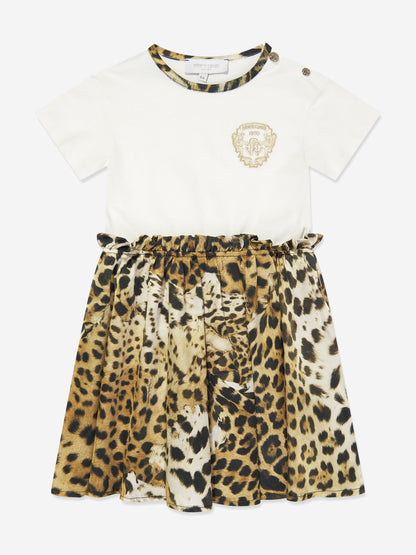 Roberto Cavalli 女童白色丝绸和针织 Jaguar 服饰
