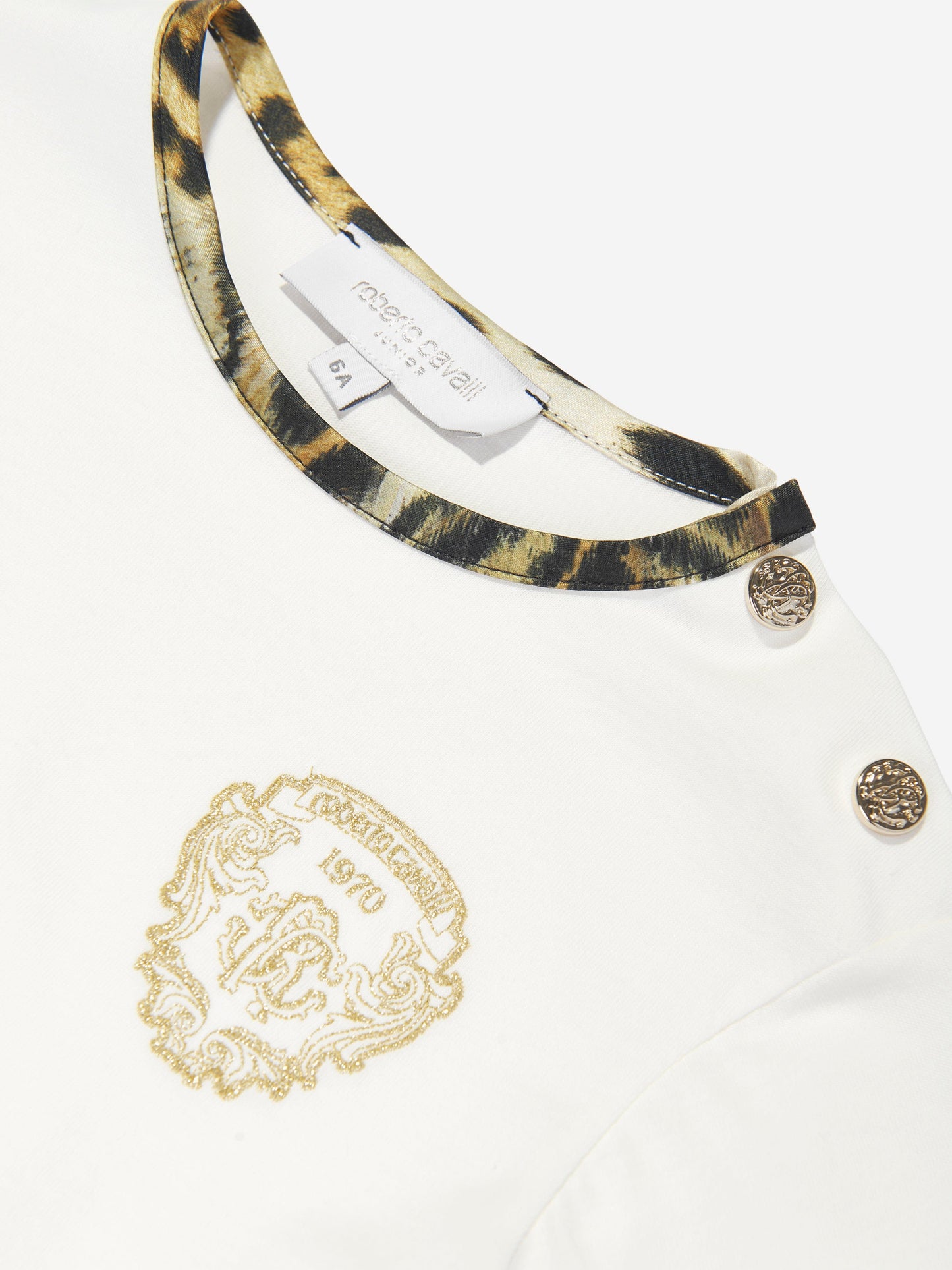 Roberto Cavalli 女童白色丝绸和针织 Jaguar 服饰