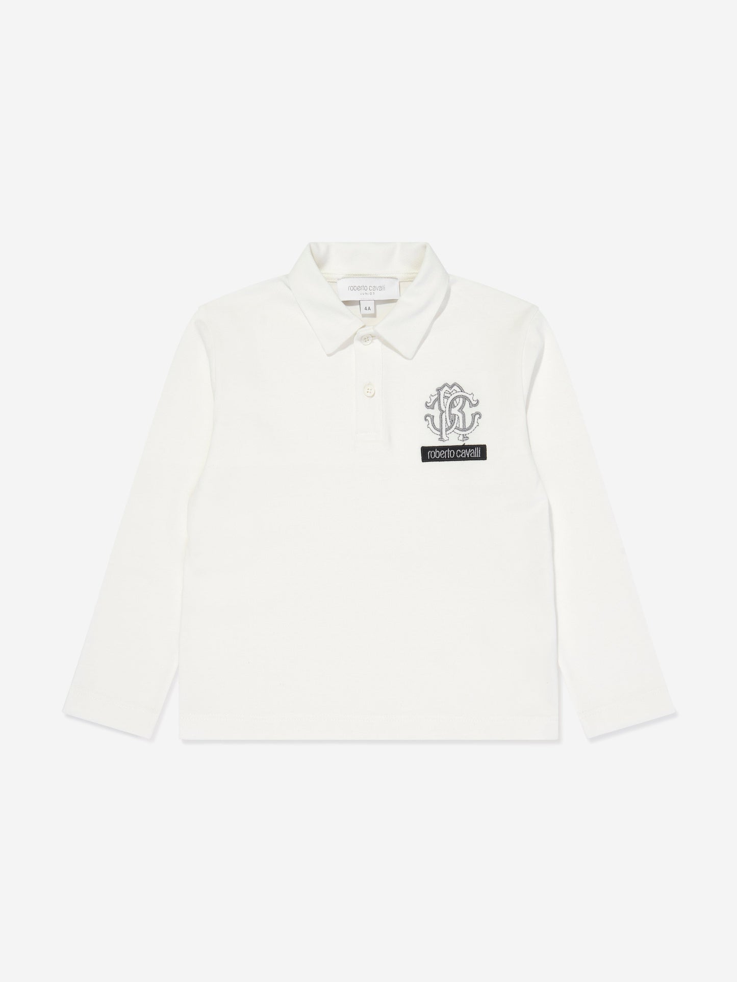 男童白色长袖徽标 Polo 衫