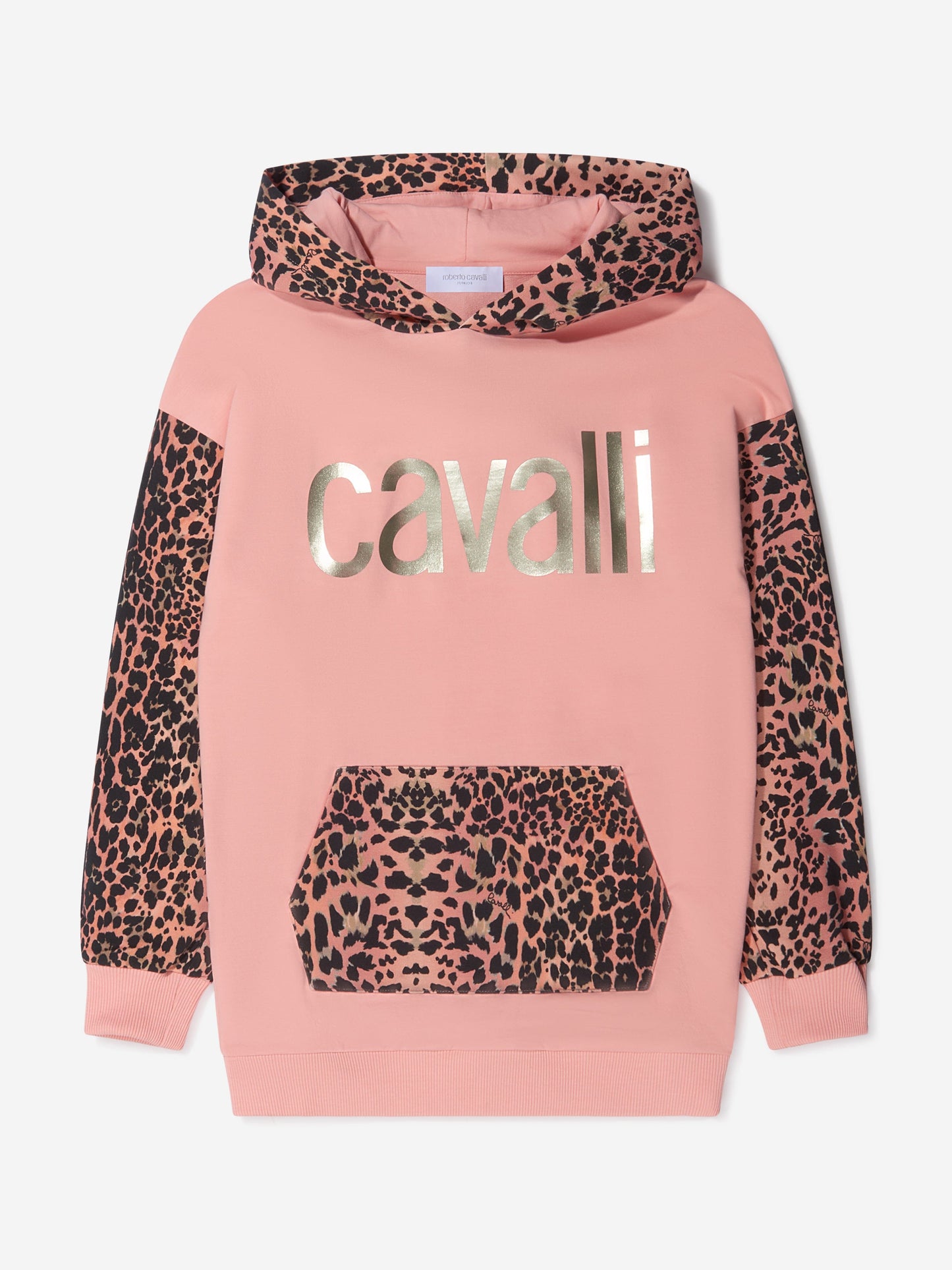 Roberto Cavalli 女童棉质豹纹徽标连帽衫