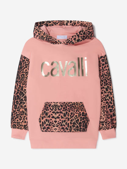 Roberto Cavalli 女童棉质豹纹徽标连帽衫