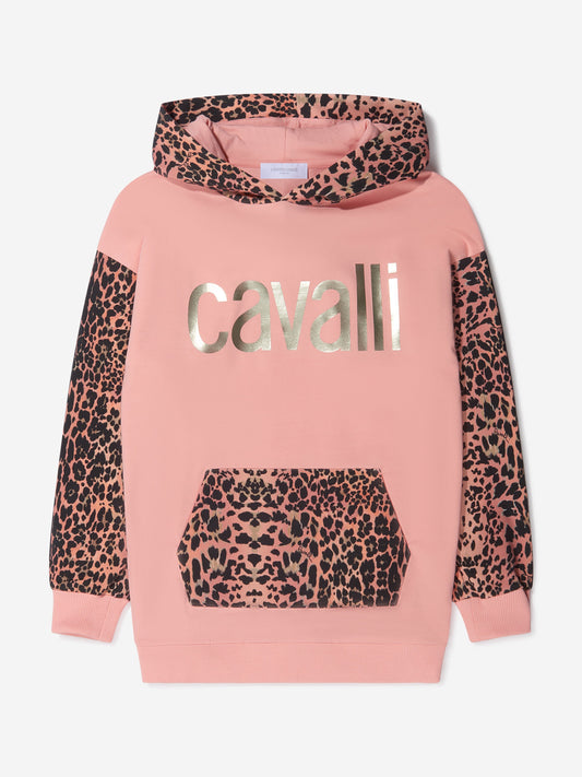Roberto Cavalli 女童棉质豹纹徽标连帽衫