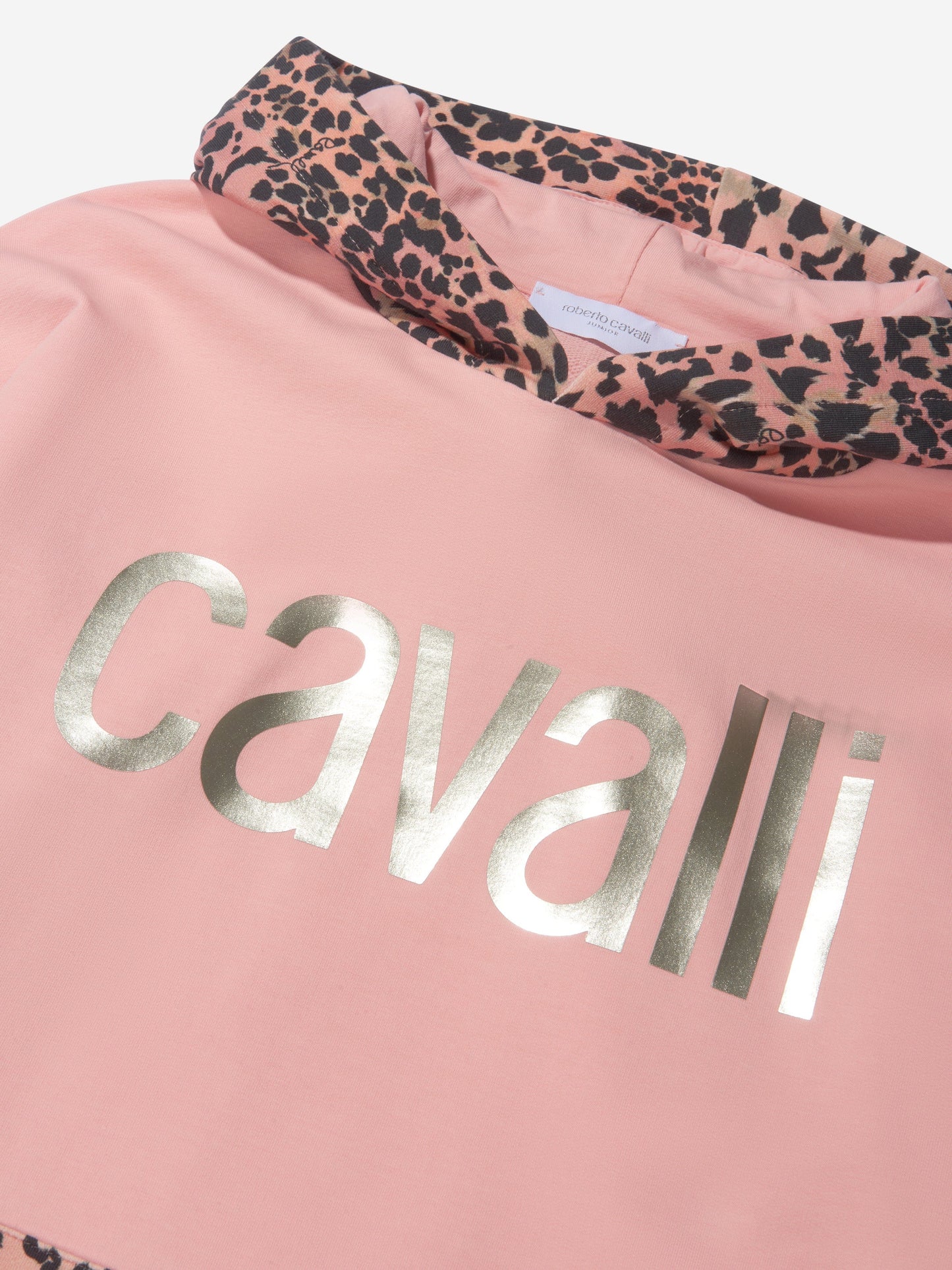 Roberto Cavalli 女童棉质豹纹徽标连帽衫