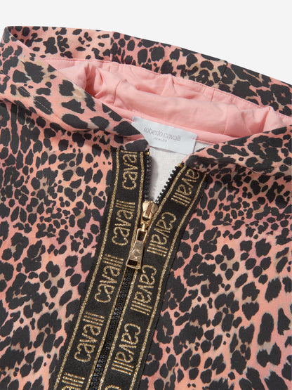 Roberto Cavalli 女童棉质豹纹拉链上衣