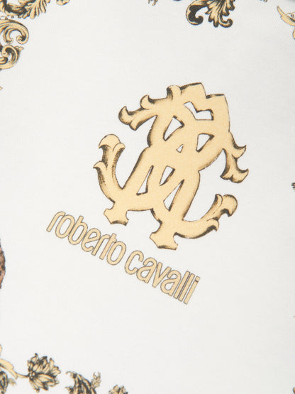 Roberto Cavalli 女童白色阿拉伯式羊毛连衣裙
