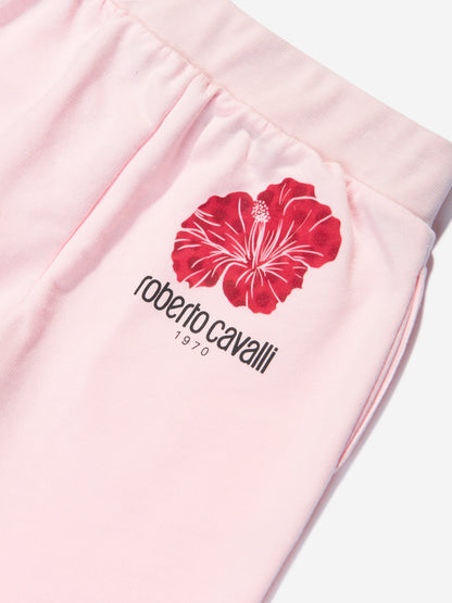 Roberto Cavalli 女童粉色花朵慢跑裤