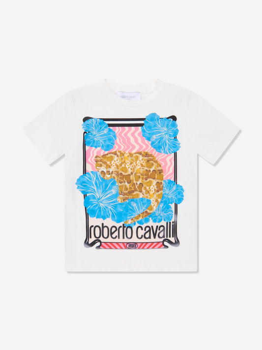 Roberto Cavalli 女童白色 Jaguar T 恤