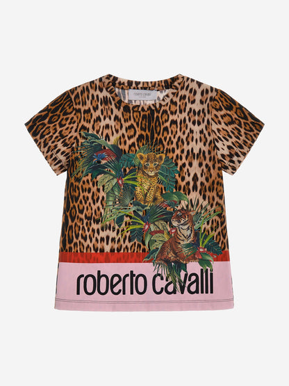 Roberto Cavalli 女童豹纹 Heritage T 恤（棕色）