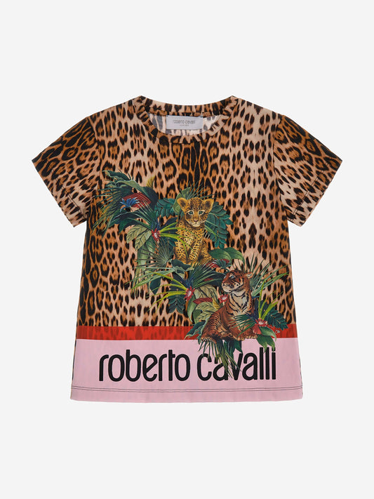 Roberto Cavalli 女童豹纹 Heritage T 恤（棕色）