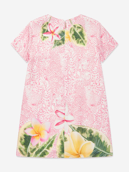Girls Silk Floral Dress in Pink