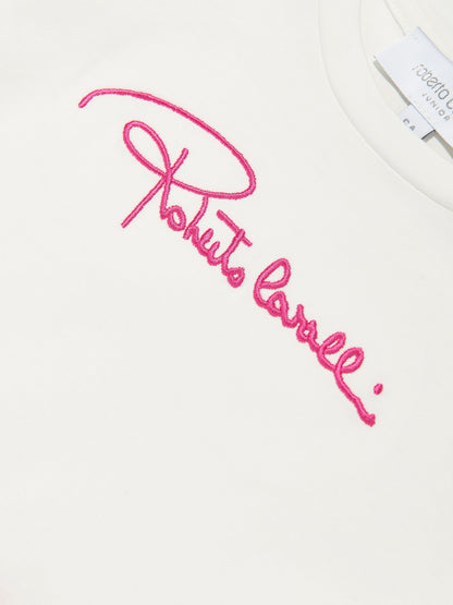 Girls Floral Logo Dress in Pink