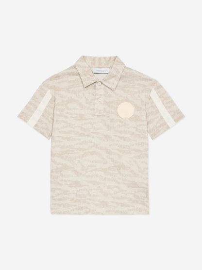 Boys Zebra Print Polo Shirt in Beige