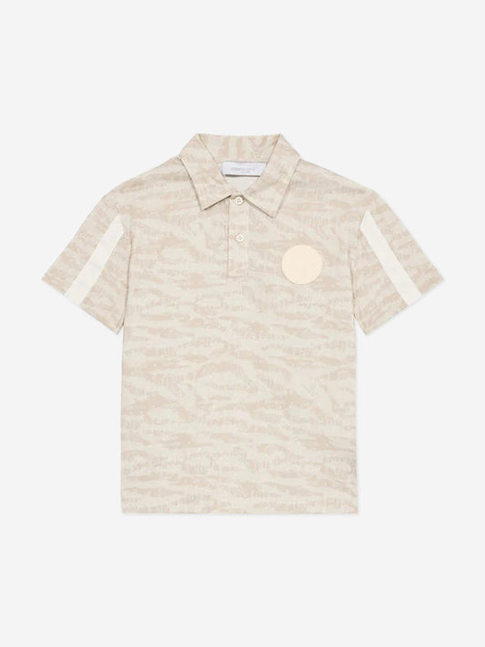 Boys Zebra Print Polo Shirt in Beige