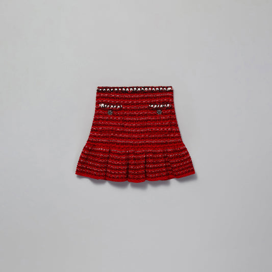 女童红色针织羊毛短裙