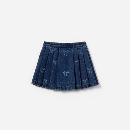 女童蓝色蝴蝶结印花牛仔短裙