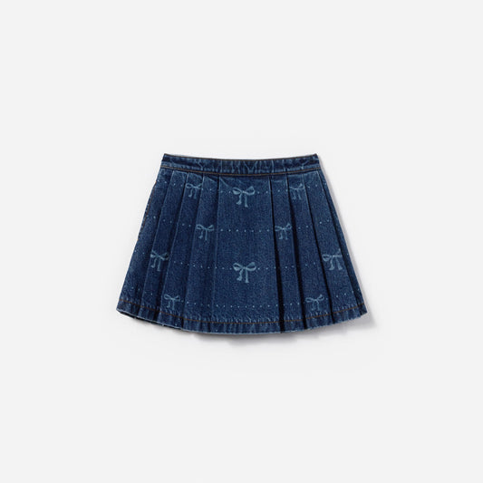 女童蓝色蝴蝶结印花牛仔短裙