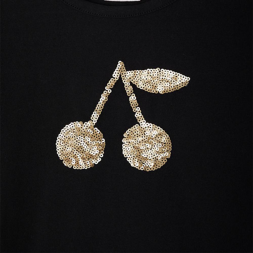 女童黑色亮片棉T恤