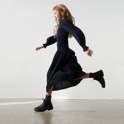 女童藏青色棉连衣裙