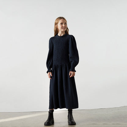 女童藏青色棉连衣裙