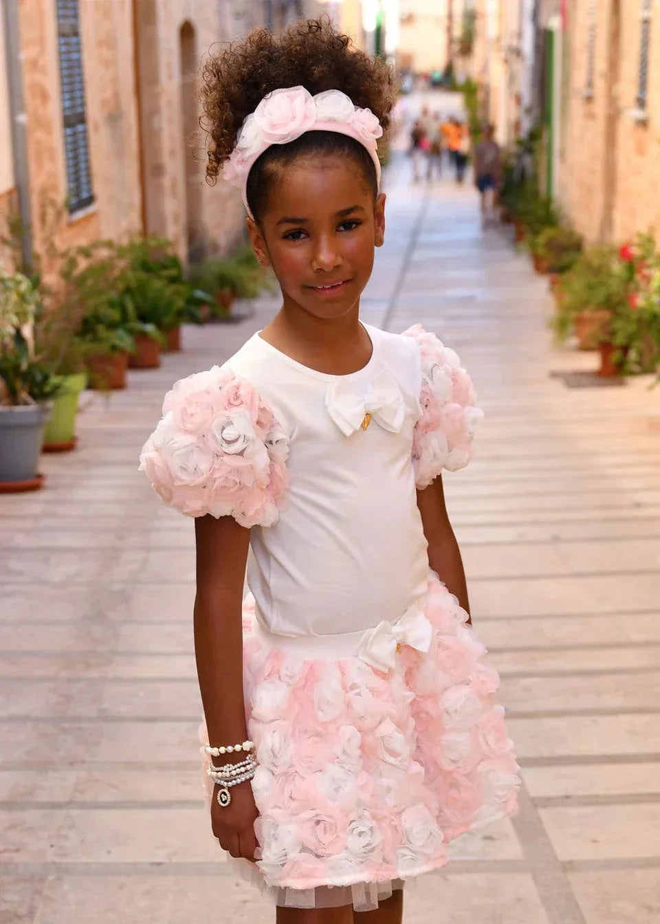 Girls Roses Top and Skirt Set in Pink