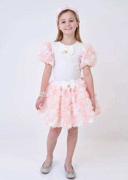 Girls Roses Top and Skirt Set in Pink
