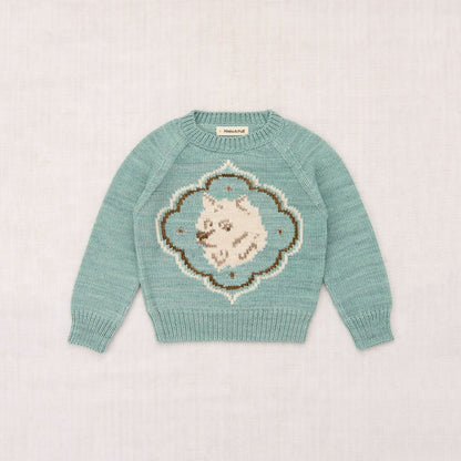 儿童浅绿色小狗提花羊毛毛衣