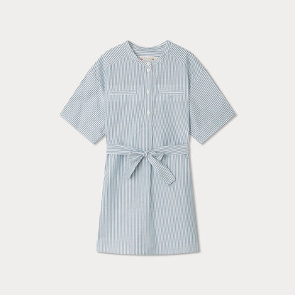 女童蓝色条纹棉连衣裙