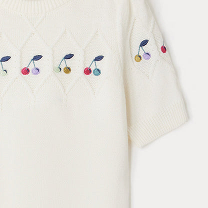 女童白色刺绣Logo棉毛衣
