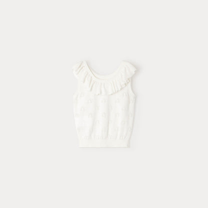 女童白色Logo荷叶边针织背心