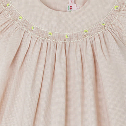 女婴米色格子棉连衣裙