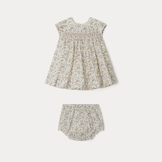 女婴白色碎花棉连衣裙套装