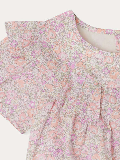 女童粉色碎花棉上衣