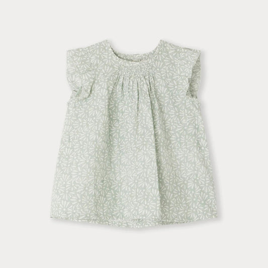 女婴薄荷绿碎花棉上衣