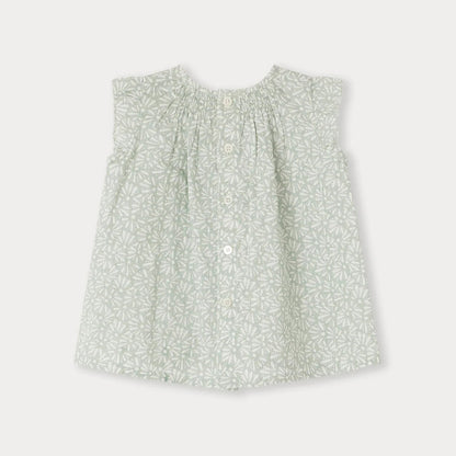 女婴薄荷绿碎花棉上衣