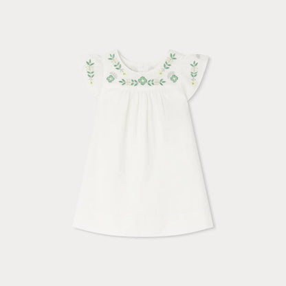 女婴白色刺绣棉连衣裙